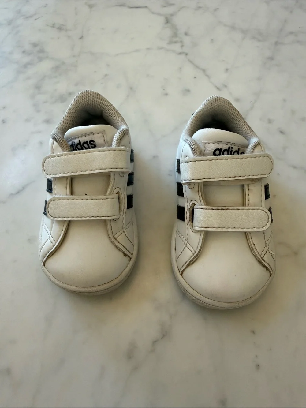 Adidas Grand Court Toddler Sneakers White Black Hook & Loop Shoes Size 3K